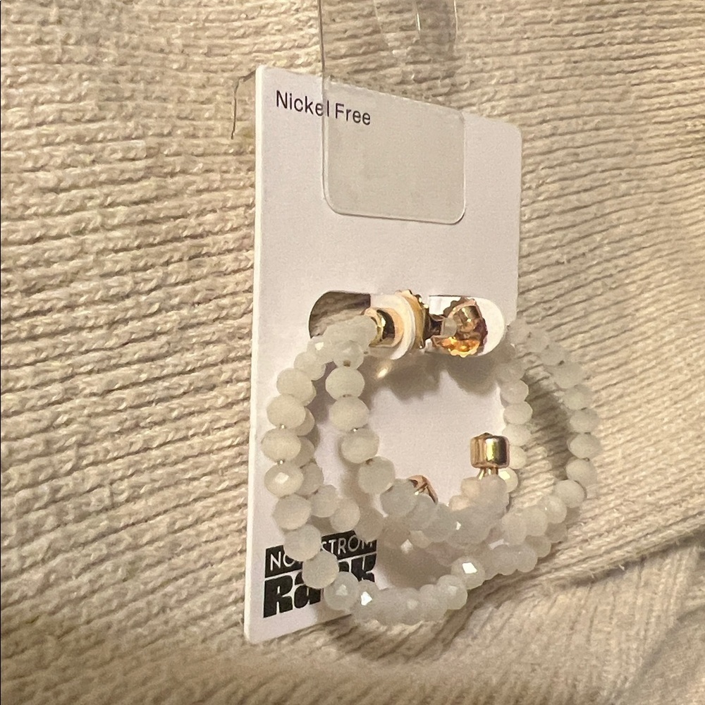 Nordstrom Gold and Cream Beaded Double Hoop Earrings::NWT:: - Picture 3 of 5